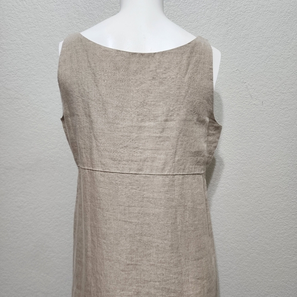 EILEEN FISHER Organic Linen Dress Sequin  Natural Tan Silver Khaki Size 8 - Picture 9 of 15
